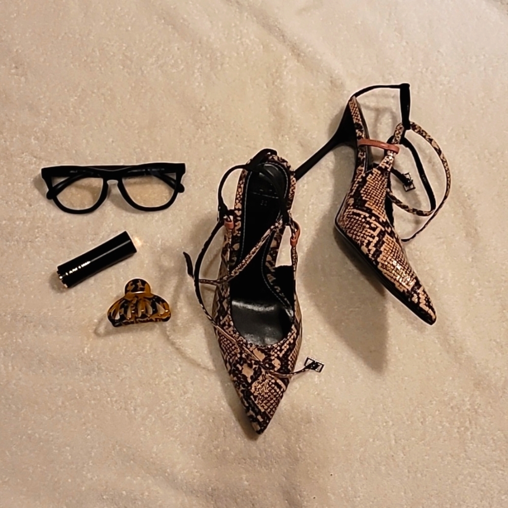 Zara Brown and Black Lace-Up Heels